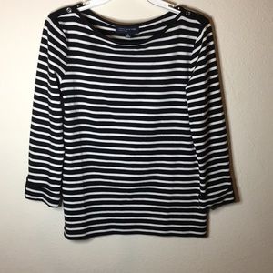 Jones New York Signature Black and White Striped Shirt Med